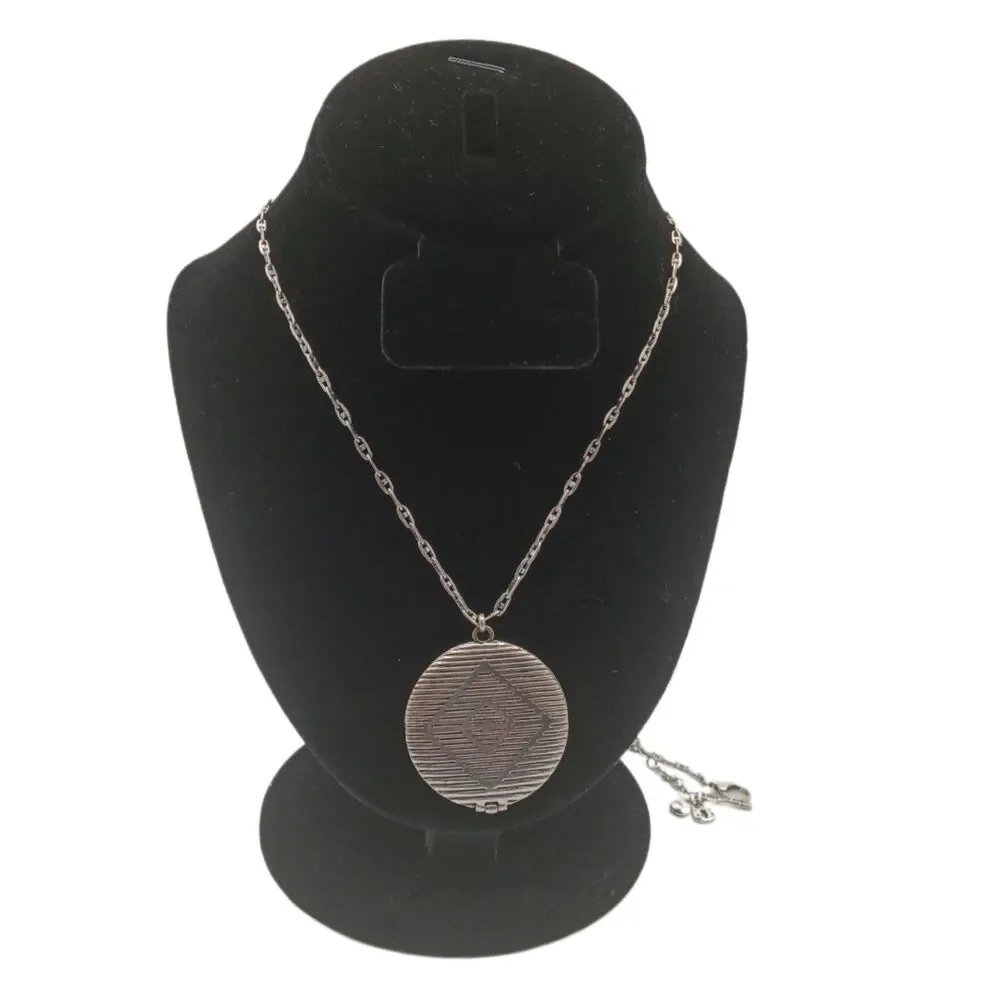 Fossil Locket Pendant Necklace 35” Silver Tone Charms Geometric Boho Chic Aztec